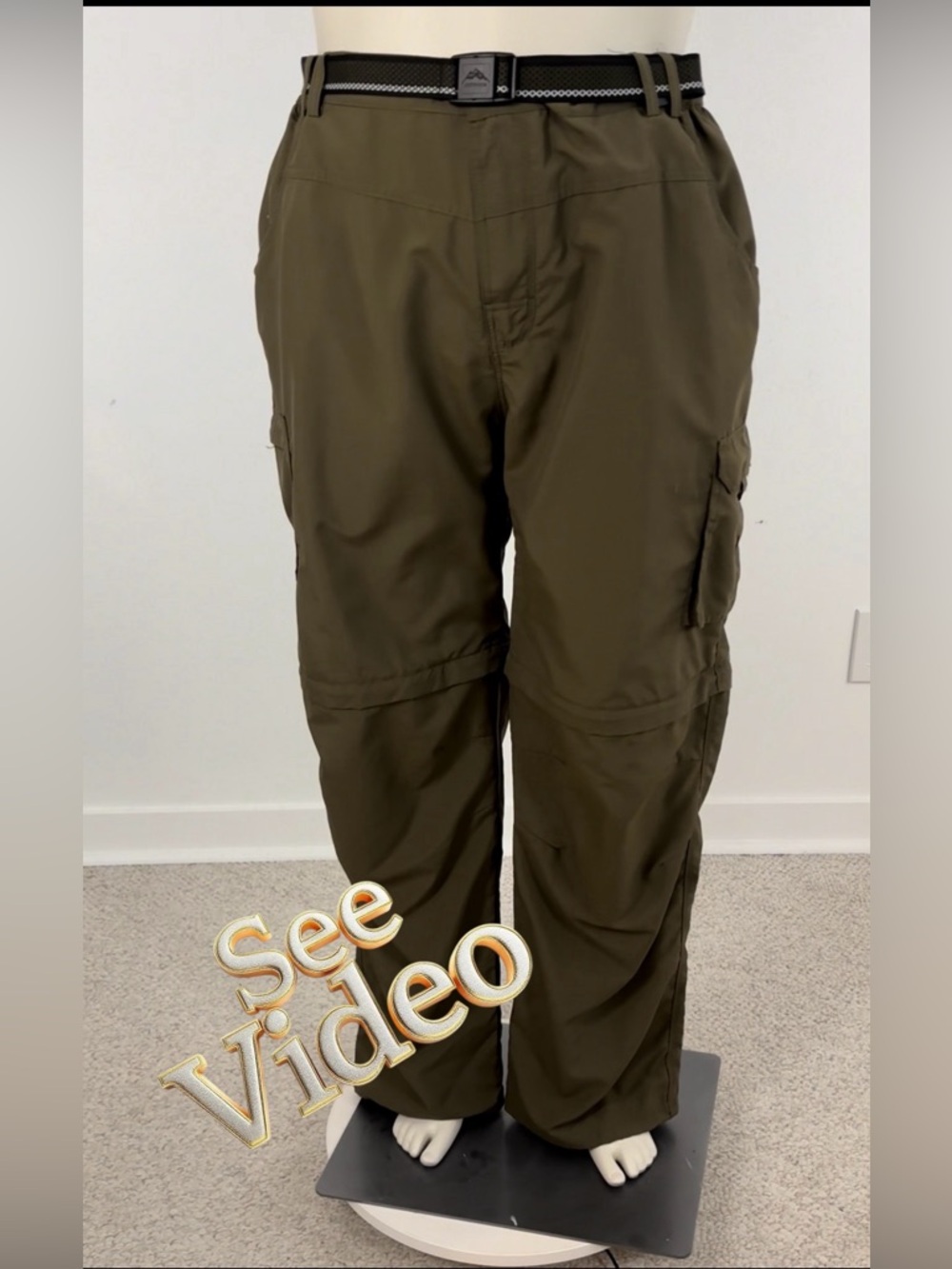 👛(ANY 2/$35)NWOT Men’s Belted Green Poly Lightweight Cargo Pants/Shorts 42x32